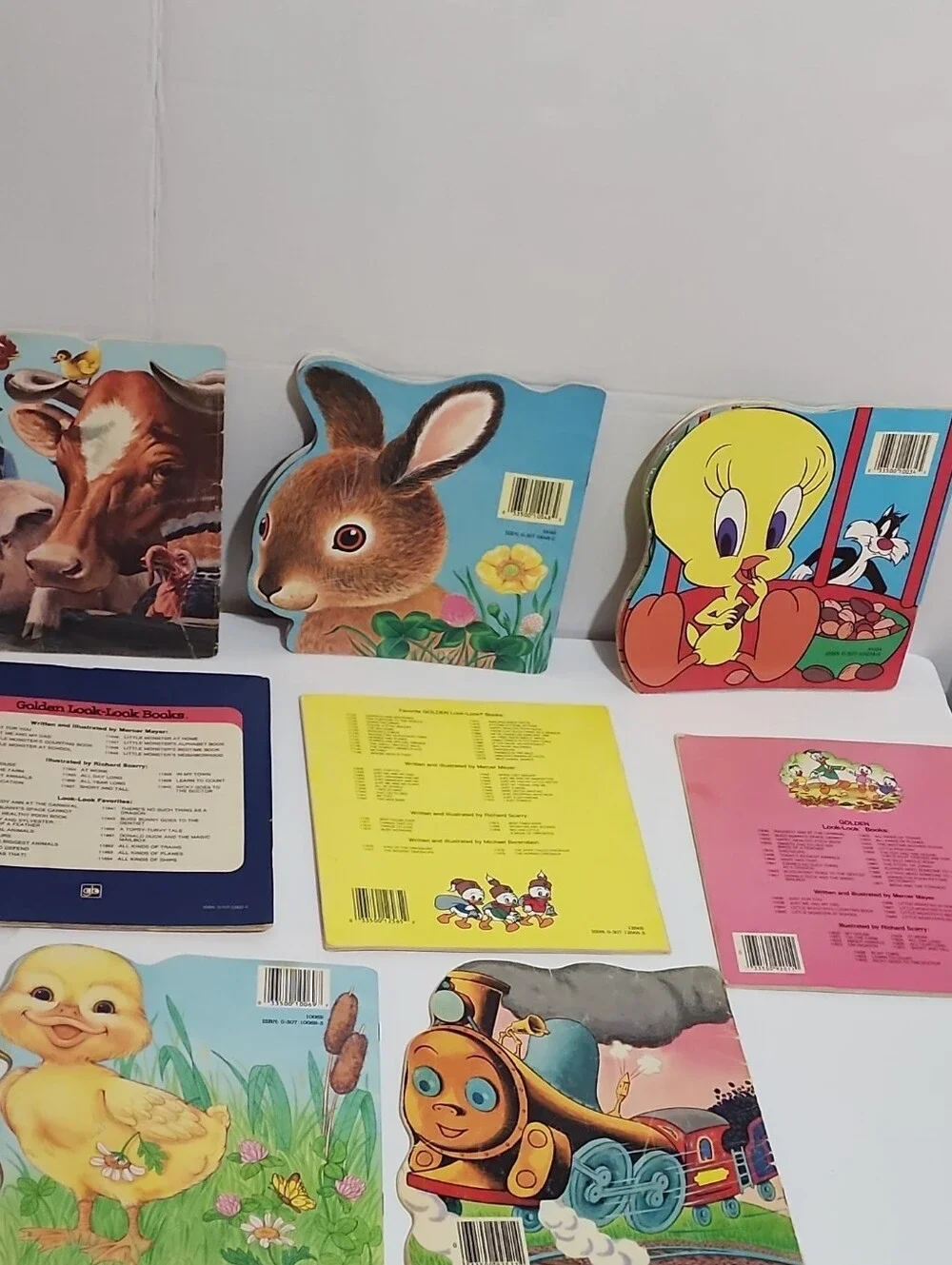 Lot of 8 VINTAGE Golden Shape Books & Look look books Tweety, Duck Tootle & MORE
